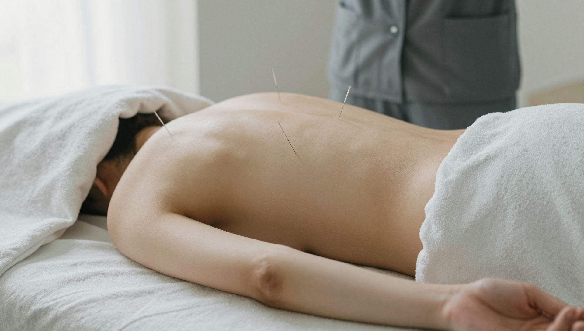 Des aiguilles d'acupuncture très fines posées le long du dos